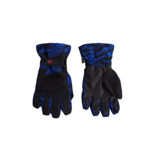 WE Fashion skihandschoenen zwart/blauw Jongens Polyester All over print - 134/140