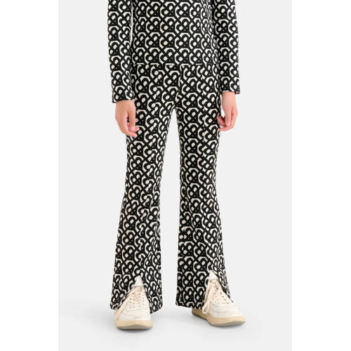 Shoeby flared broek met grafische print zwart/wit Meisjes Stretchkatoen
