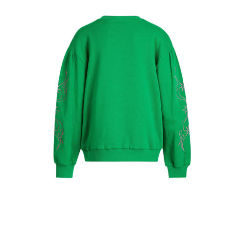 Shoeby sweater met printopdruk en borduursels felgroen Printopdruk 98 104