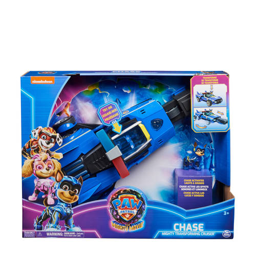 Paw Patrol The Mighty Movie Chase's Transformerende Raceauto met licht en geluid met Chase Auto- speelset