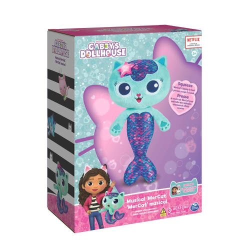 Gabby's Dollhouse gabby's poppenhuis meerminkat met licht en geluid interactieve knuffel Blauw
