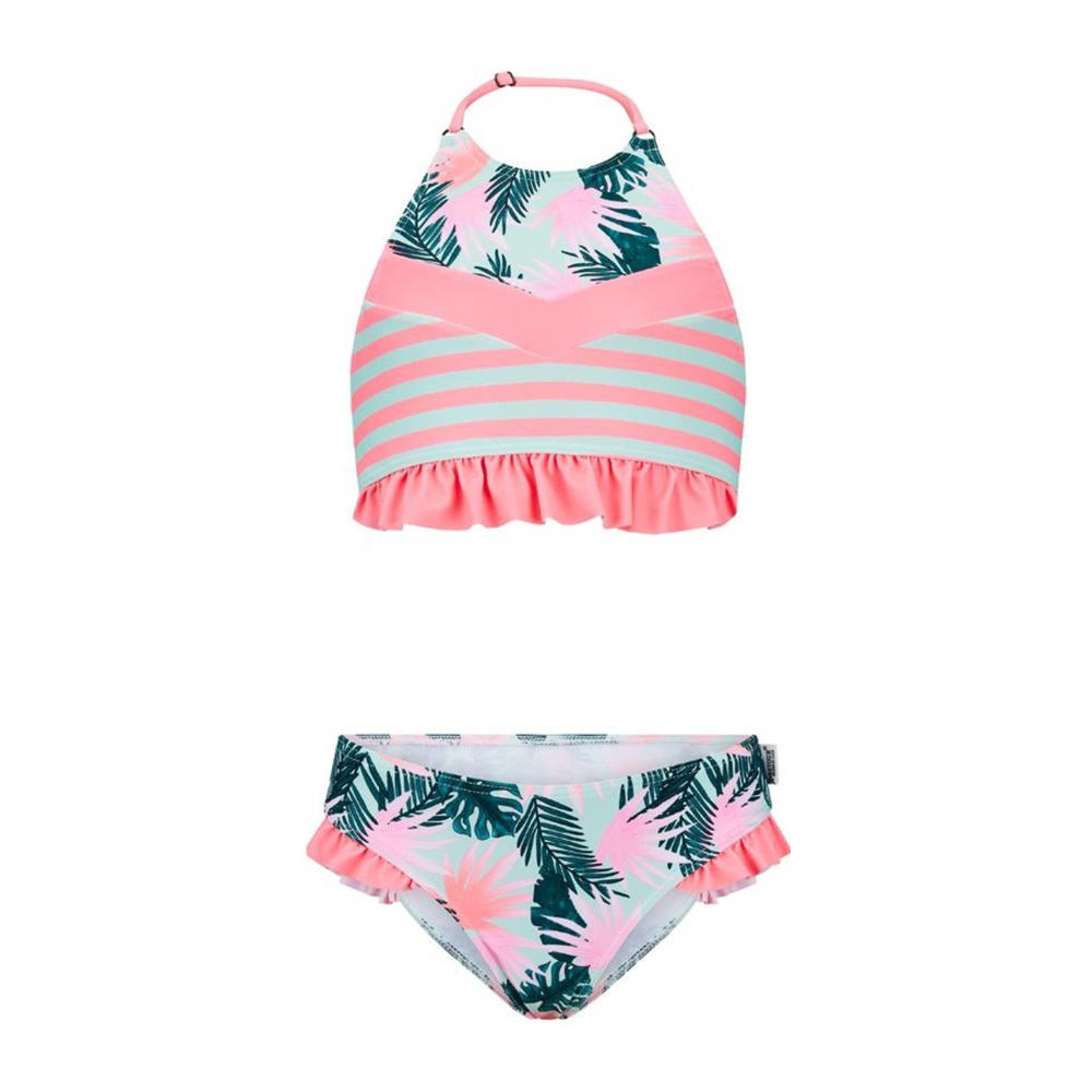Retour Jeans crop bikini Prisca met ruches roze/lichtblauw