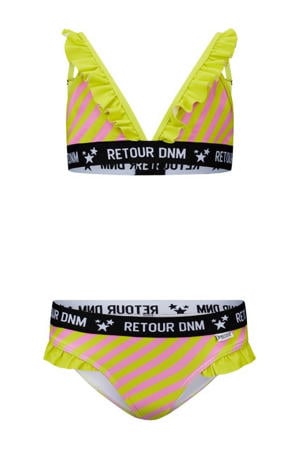 triangel bikini Reanna met ruches limegroen/roze