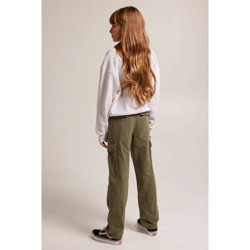 America Today straight fit cargobroek Paloma JR groen Meisjes Katoen Effen 134 140