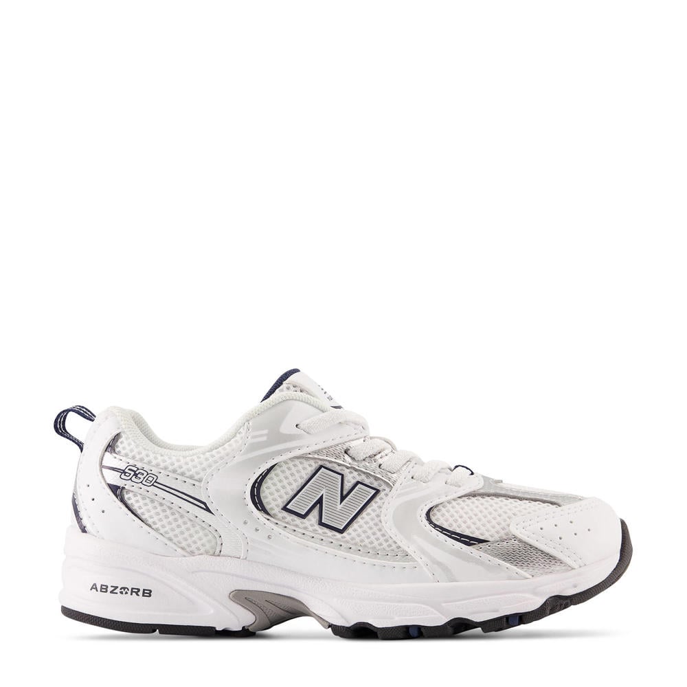 Wit en donkerblauwe jongens en meisjes New Balance 530 sneakers van synthetic met elastische veters