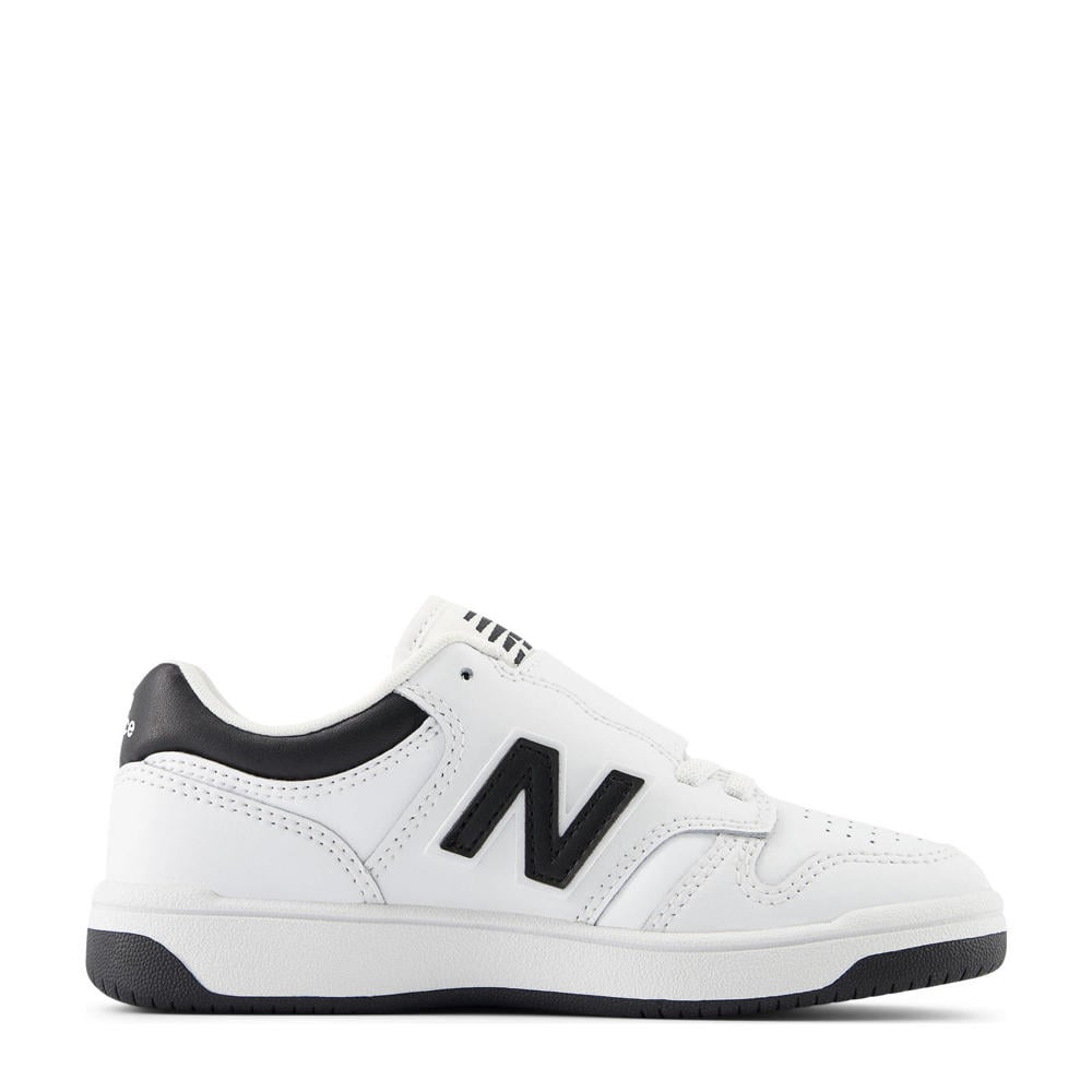 Wit en zwarte jongens en meisjes New Balance 480 V1 sneakers van leer met elastische veter- met klittenbandsluiting