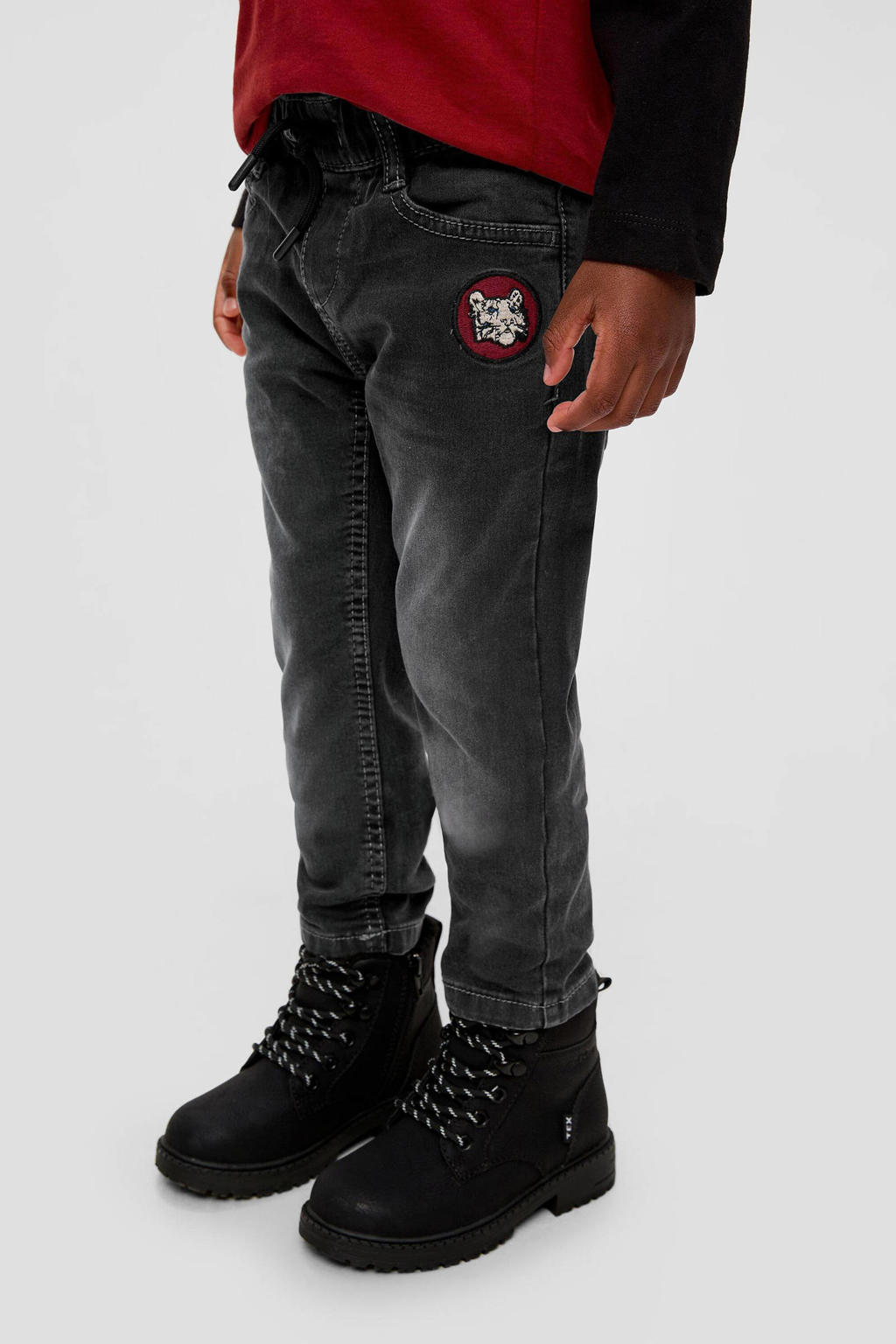 Zwarte jongens s.Oliver regular fit jeans van stretchdenim met elastische tailleband met koord