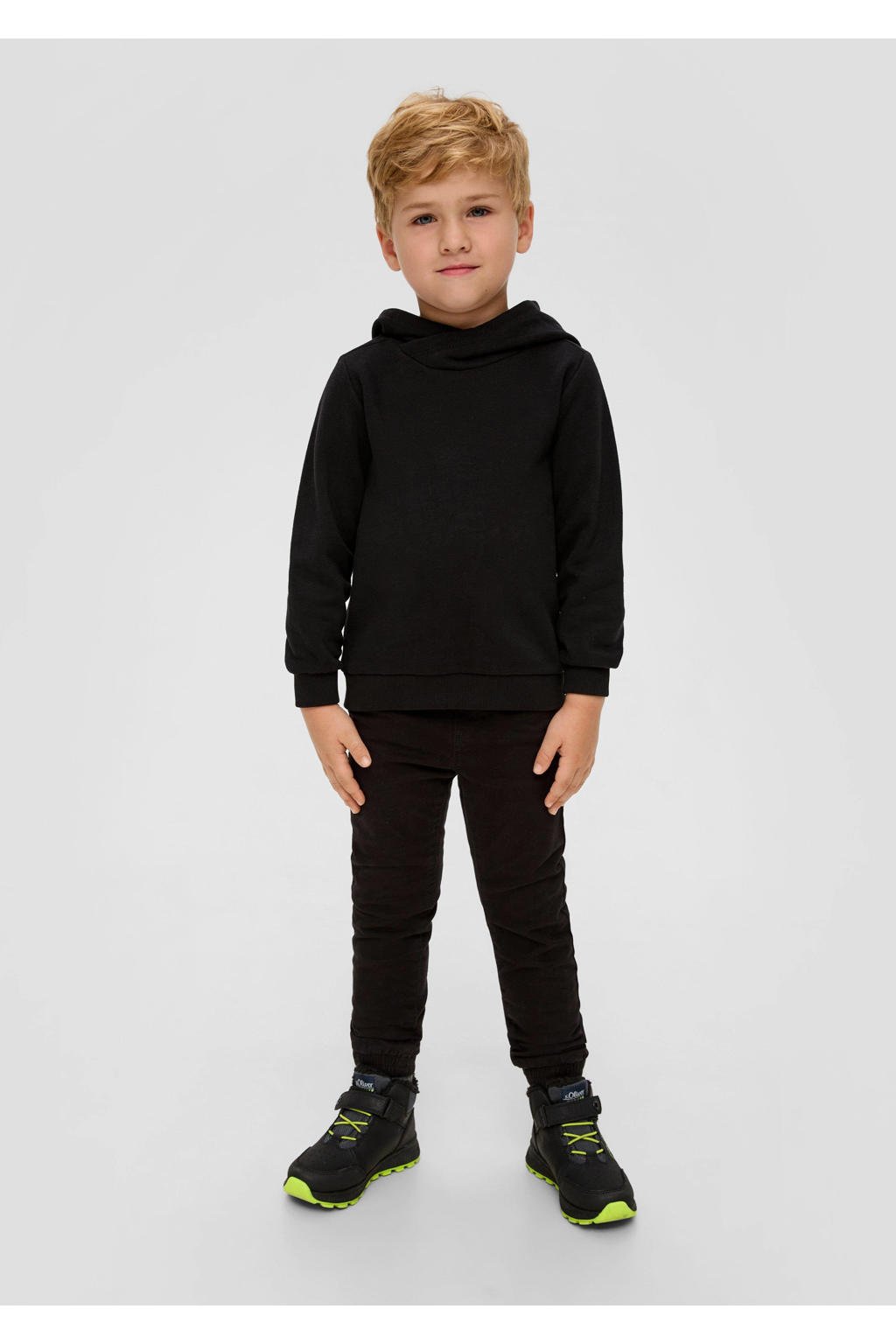 Zwarte jongens s.Oliver hoodie van katoen met backprint, lange mouwen en capuchon