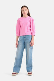 thumbnail: Roze meisjes Shoeby longsleeve van polyester met effen, lange mouwen en ronde hals