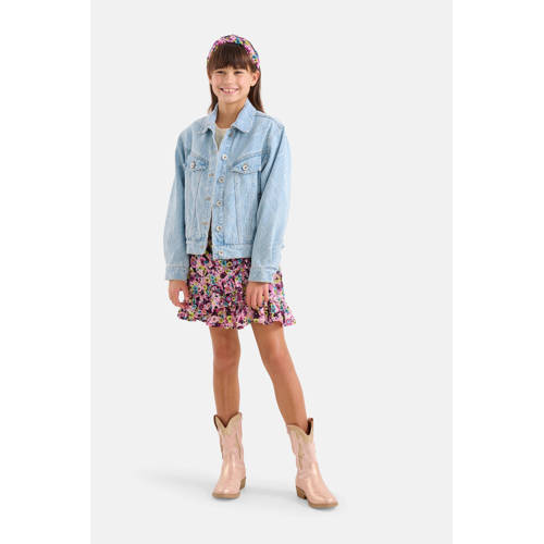 Shoeby spijkerjas met all over print light blue denim bleached Blauw All over print 98 104