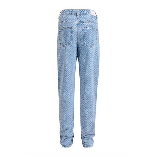Shoeby high waist straight fit jeans met all over print light blue denim bleached Blauw 134