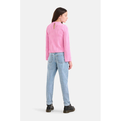 Shoeby high waist straight fit jeans met all over print light blue denim bleached Blauw 176