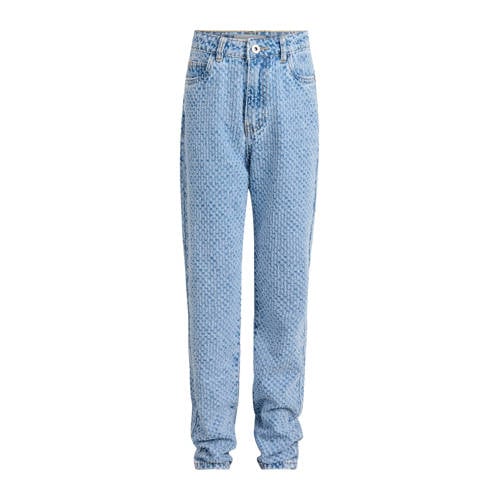 Shoeby high waist straight fit jeans met all over print light blue denim bleached Blauw