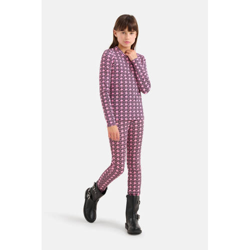 Shoeby longsleeve met all over print roze zwart Meisjes Katoen Ronde hals 98 104