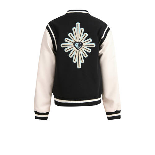 Shoeby baseball jacket zwart ecru Jas Meisjes Katoen Overslagkraag Backprint 98 104