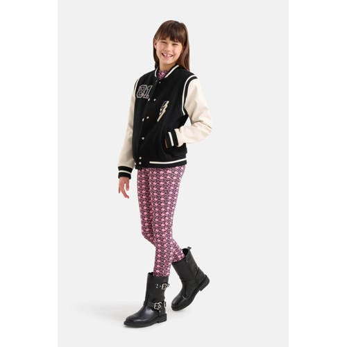 Shoeby baseball jacket zwart ecru Jas Meisjes Katoen Overslagkraag Backprint 98 104