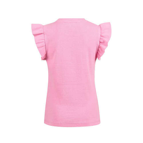 Shoeby T-shirt met ruches roze Meisjes Stretchkatoen Ronde hals Effen 158 164