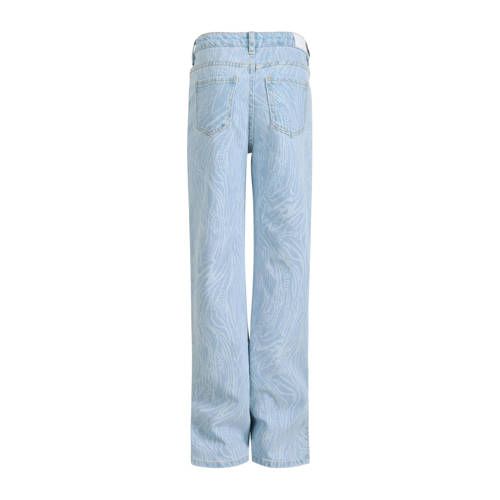 Shoeby loose fit jeans met all over print light blue denim bleached Blauw 128