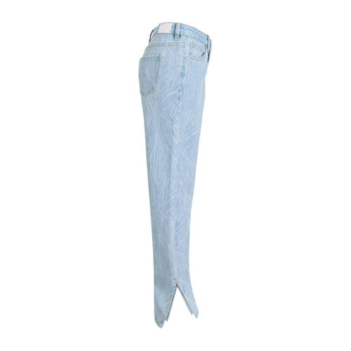 Shoeby loose fit jeans met all over print light blue denim bleached Blauw 128