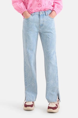 loose fit jeans met all over print light blue denim bleached