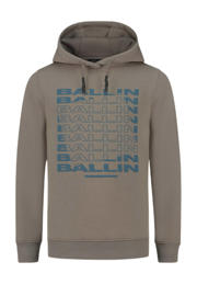 thumbnail: Taupe jongens Ballin hoodie van sweat materiaal met printopdruk, lange mouwen, capuchon en geribde boorden