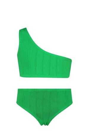one shoulder bikini Zaima met textuur groen