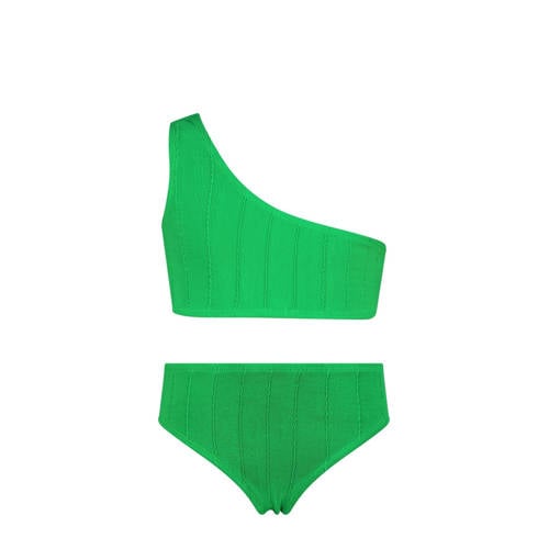 Vingino one shoulder bikini Zaima met textuur groen Meisjes Polyester Effen - 152