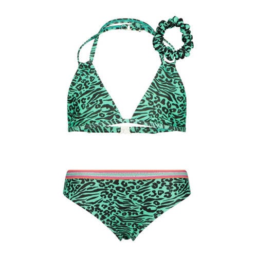 Vingino triangel bikini Zabrina met scrunchie groen/zwart Meisjes Polyester - 104