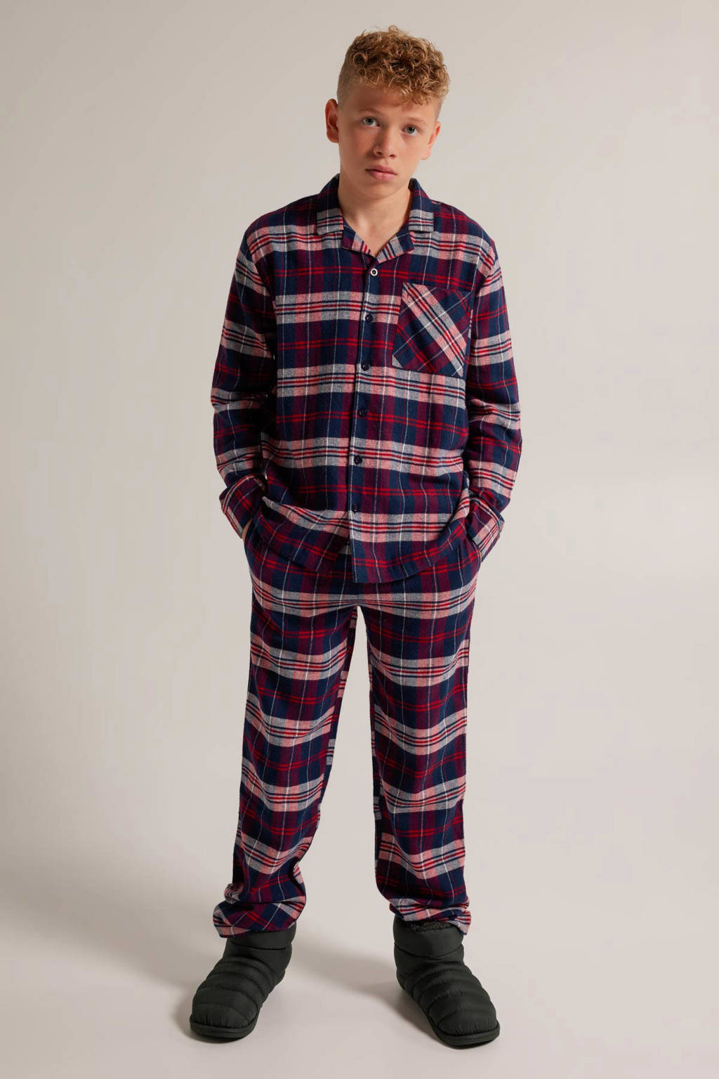 geruite pyjamatop Nathan JR rood/blauw