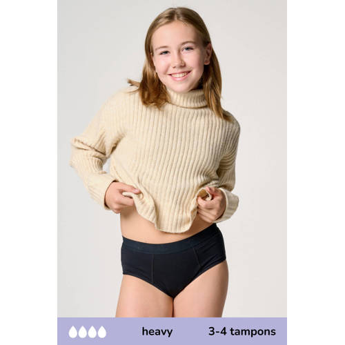 Moodies Undies hipster menstruatieslip heavy zwart Meisjes Bamboe Effen - maat 152-158 afbeelding