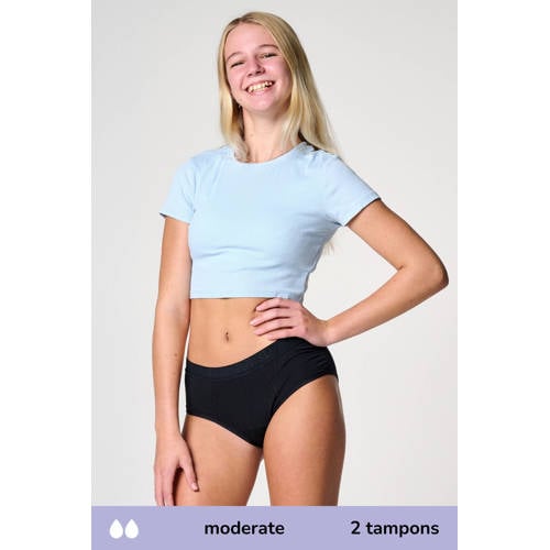 Moodies Undies hipster menstruatieslip medium zwart Meisjes Bamboe Effen - maat 140-146 afbeelding
