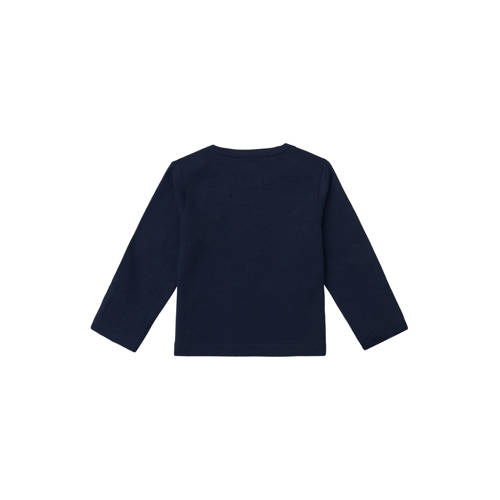 Noppies baby longsleeve Neisse met logo donkerblauw Jongens Biologisch katoen Ronde hals 44