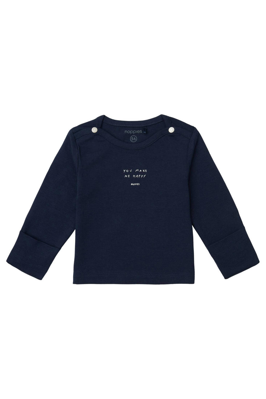 Blauwe jongens Noppies baby baby longsleeve Neisse van katoen met lange mouwen, ronde hals en drukknoopsluiting