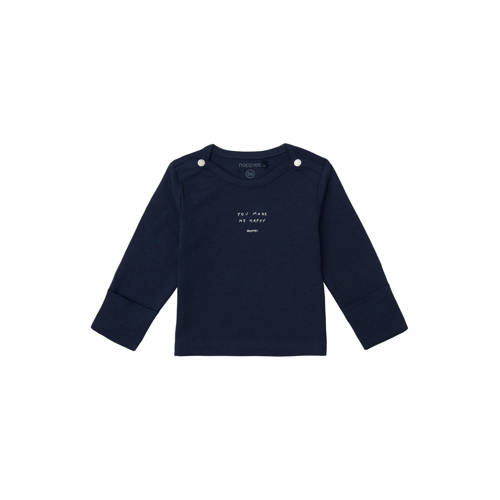 Noppies baby baby longsleeve Neisse met logo donkerblauw Jongens Katoen Ronde hals - maat 56 afbeelding
