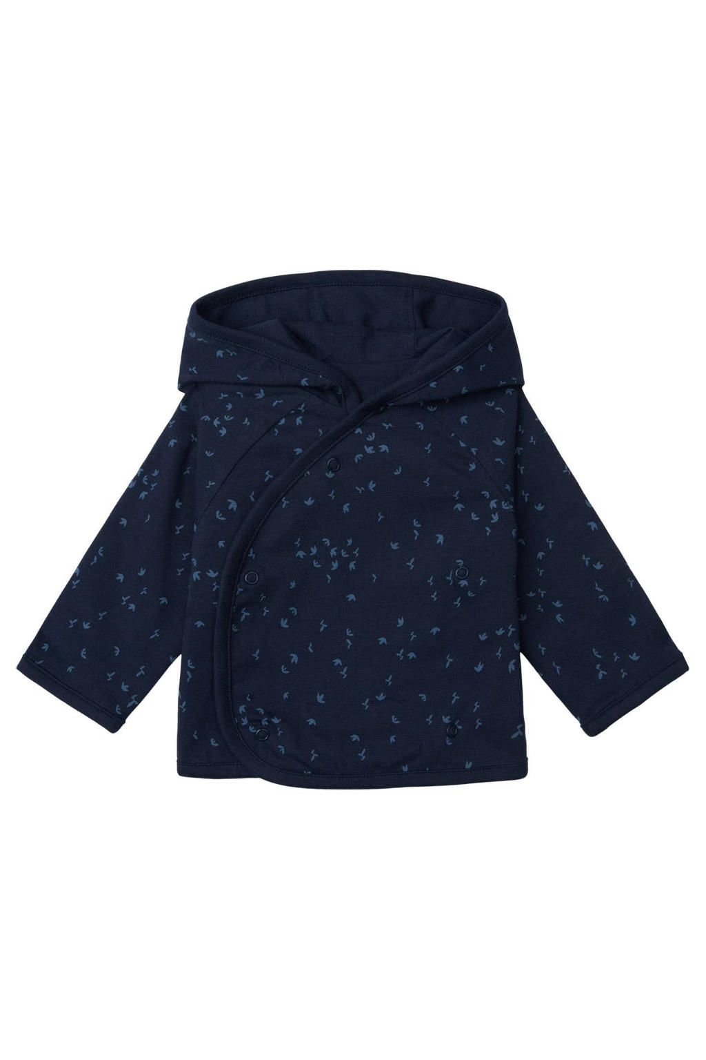 Blauwe meisjes Noppies baby baby vest Naper van katoen met lange mouwen, capuchon en drukknoopsluiting