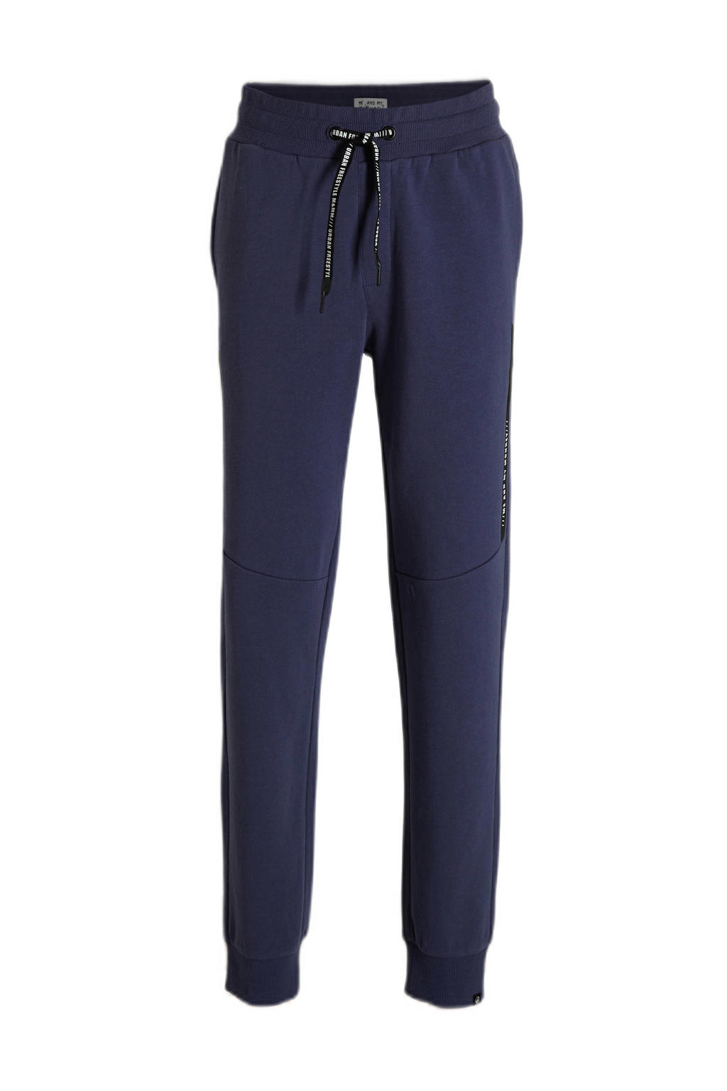 Donkerblauwe jongens Me & My Monkey joggingbroek Pierre van sweat materiaal met regular waist, elastische tailleband met koord en effen