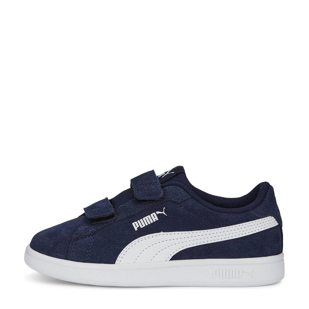 Donkerblauw en witte jongens en meisjes Puma Smash 3.0 S sneakers met veters