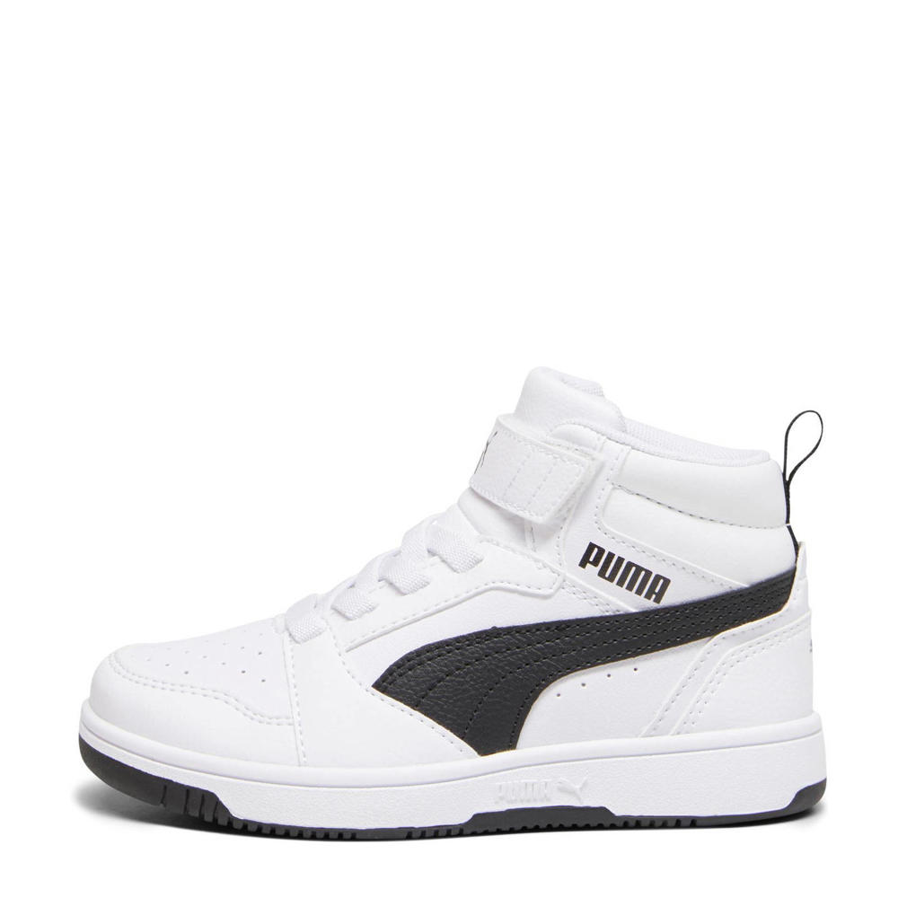 Wit en zwarte jongens en meisjes Puma Rebound v6 Mid V6 Mid sneakers van imitatieleer/voering: mesh/voetbed: eva met elastische veter- met klittenbandsluiting