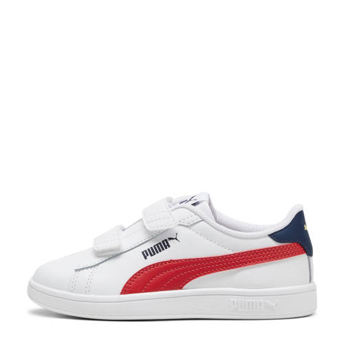 Puma Smash 3.0 sneakers wit/rood/donkerblauw Jongens/Meisjes Imitatieleer