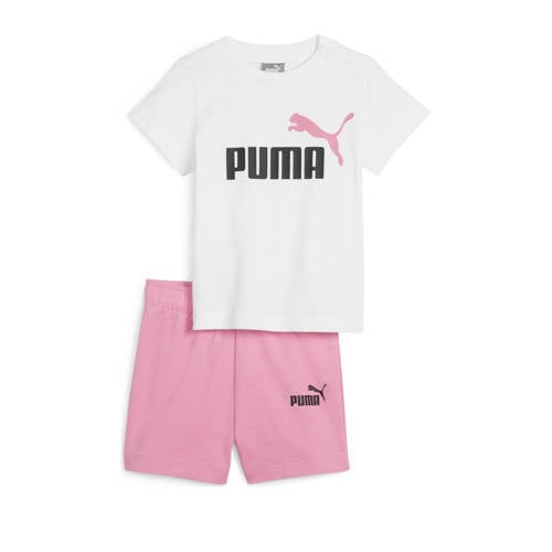 Puma T-shirt + short Minicats roze/wit Shirt + broek Jongens/Meisjes Katoen Ronde hals