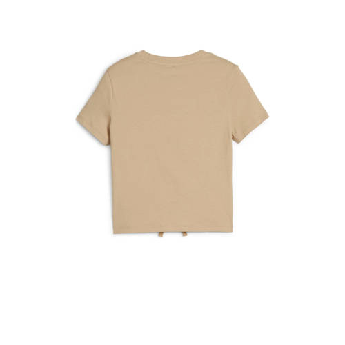 Puma T-shirt zand Beige Jongens Meisjes Katoen Ronde hals Logo 128