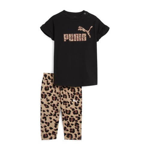 Puma T-shirt & legging Minicats Animal zwart/panterprint Joggingpak Jongens/Meisjes Katoen Ronde hals