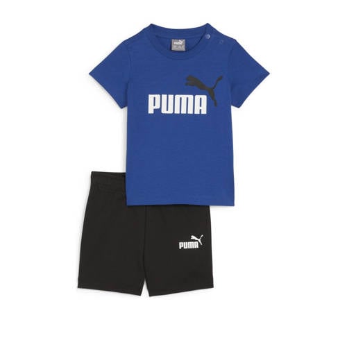 Puma T-shirt + short Minicats kobaltblauw/zwart Shirt + broek Jongens/Meisjes Katoen Ronde hals