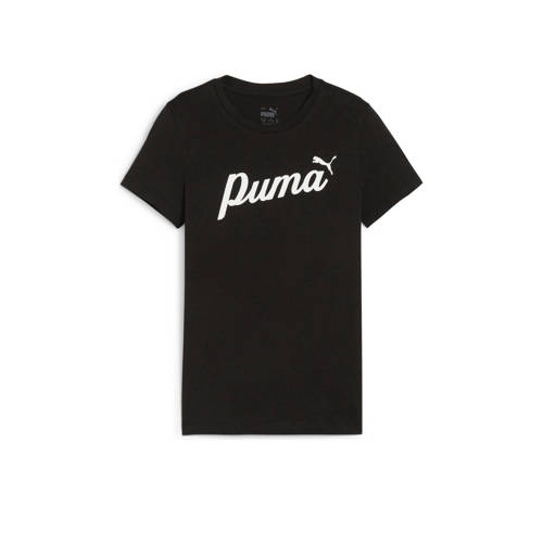 Puma T-shirt zwart Jongens/Meisjes Katoen Ronde hals Printopdruk