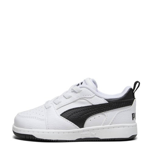 Puma Rebound V6 Lo sneakers wit/zwart Jongens/Meisjes Leer Meerkleurig