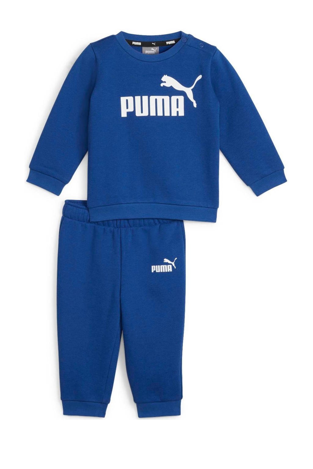 Blauwe jongens en meisjes Puma joggingpak van katoen met elastische tailleband met koord en logo dessin