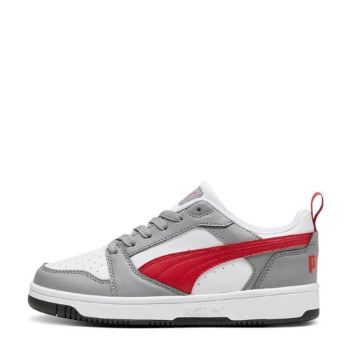 Puma Rebound V6 Lo sneakers grijs/rood/zwart Jongens/Meisjes Imitatieleer