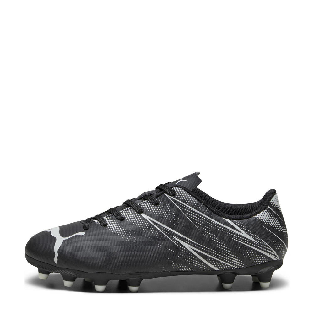 Zwart en witte jongens en meisjes Puma ATTACANTO FG AG Jr FG AG Junior voetbalschoenen van imitatieleer met veters