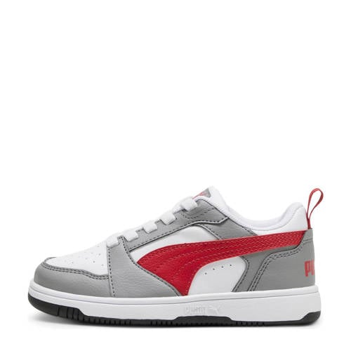 Puma Rebound V6 Lo sneakers grijs/rood/wit Jongens/Meisjes Imitatieleer