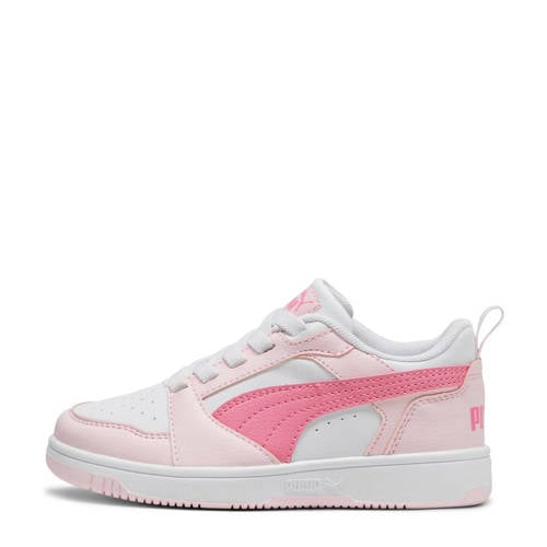 Puma Rebound V6 Lo sneakers wit/roze/lichtroze Jongens/Meisjes Imitatieleer